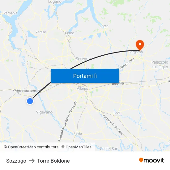 Sozzago to Torre Boldone map