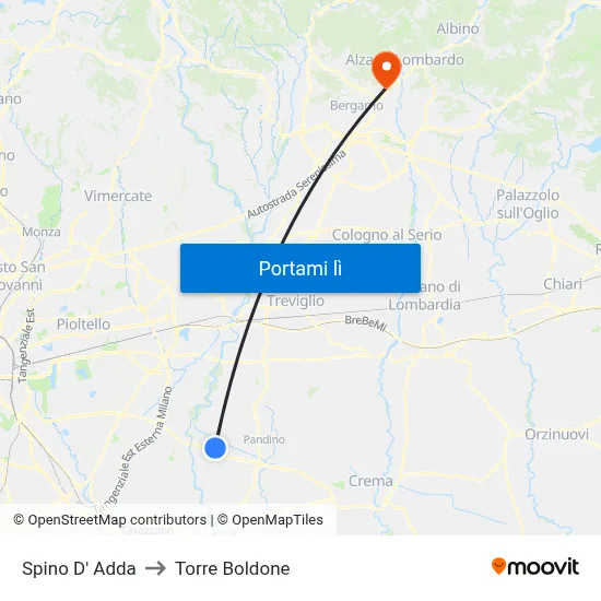 Spino D' Adda to Torre Boldone map