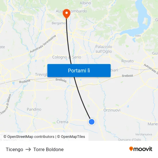 Ticengo to Torre Boldone map