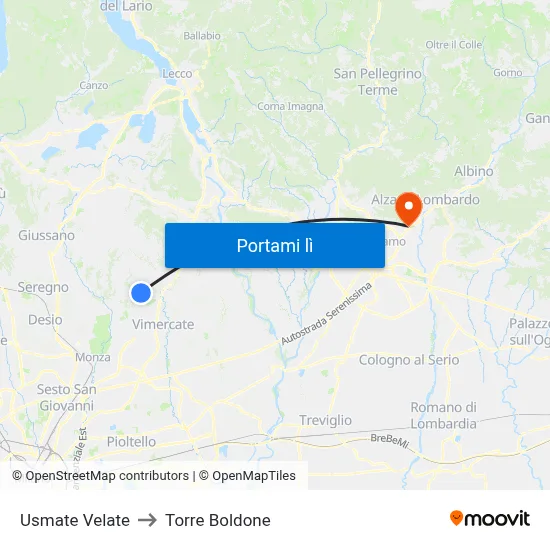 Usmate Velate to Torre Boldone map