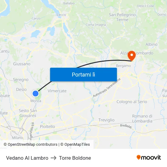 Vedano Al Lambro to Torre Boldone map