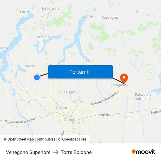 Venegono Superiore to Torre Boldone map