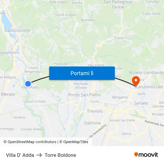 Villa D' Adda to Torre Boldone map