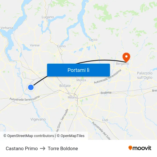 Castano Primo to Torre Boldone map