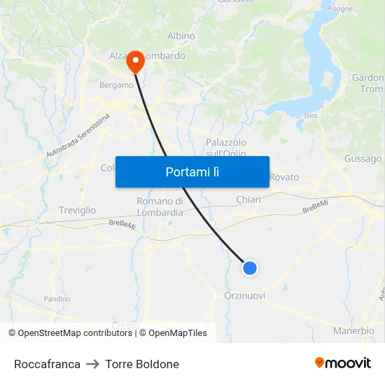 Roccafranca to Torre Boldone map