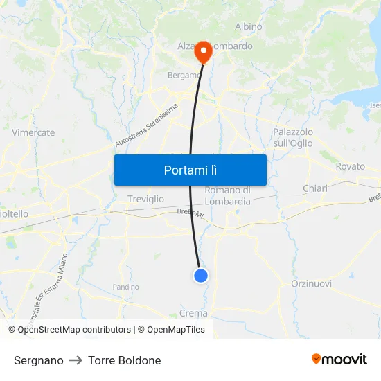 Sergnano to Torre Boldone map