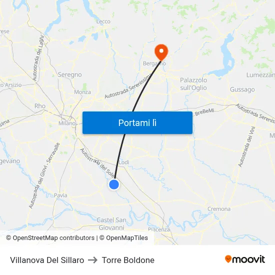 Villanova Del Sillaro to Torre Boldone map