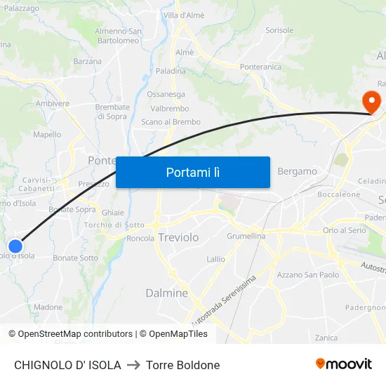 CHIGNOLO D' ISOLA to Torre Boldone map
