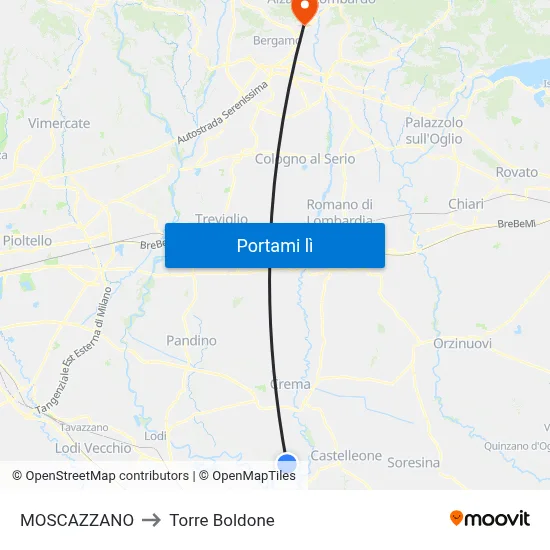 MOSCAZZANO to Torre Boldone map