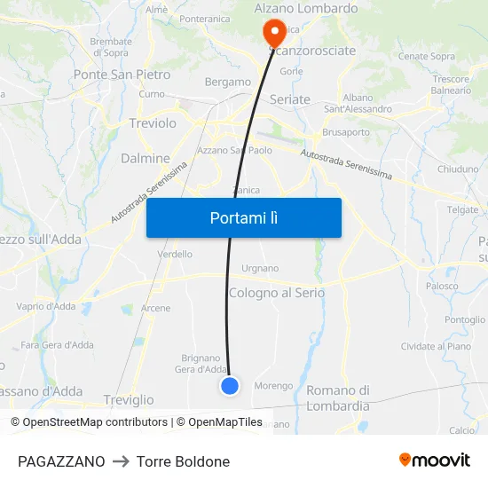 PAGAZZANO to Torre Boldone map