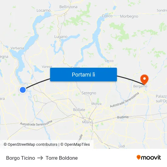 Borgo Ticino to Torre Boldone map