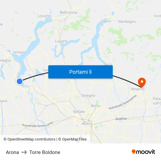 Arona to Torre Boldone map