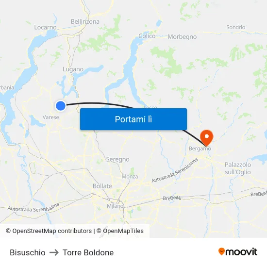 Bisuschio to Torre Boldone map