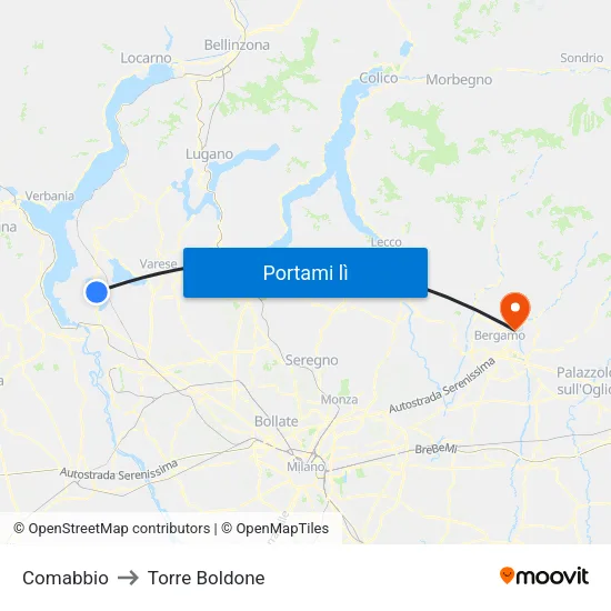 Comabbio to Torre Boldone map