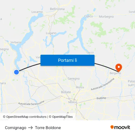 Comignago to Torre Boldone map