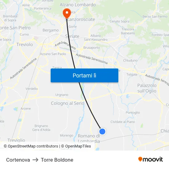Cortenova to Torre Boldone map
