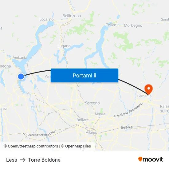 Lesa to Torre Boldone map