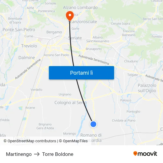 Martinengo to Torre Boldone map