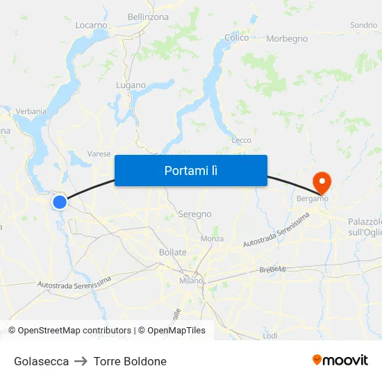 Golasecca to Torre Boldone map
