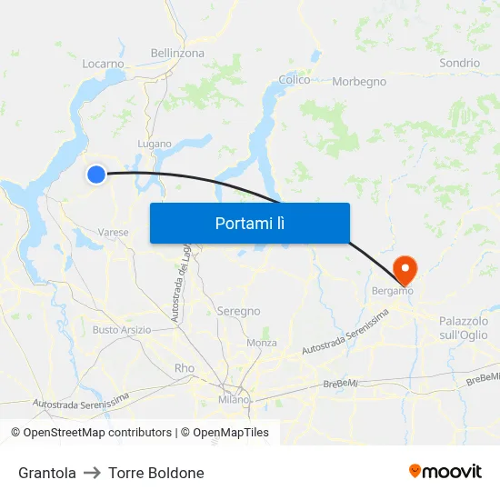 Grantola to Torre Boldone map