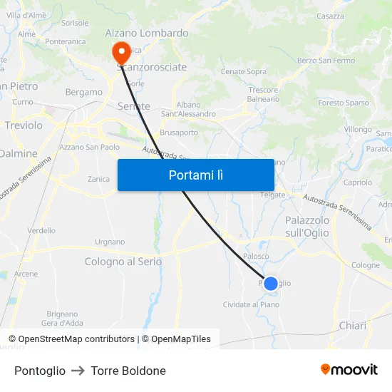 Pontoglio to Torre Boldone map