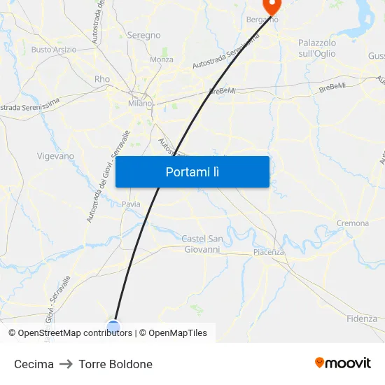 Cecima to Torre Boldone map
