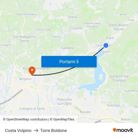Costa Volpino to Torre Boldone map