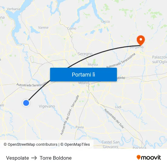 Vespolate to Torre Boldone map