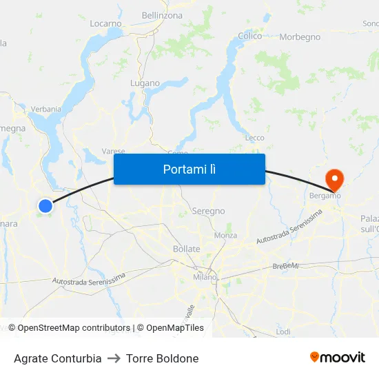 Agrate Conturbia to Torre Boldone map