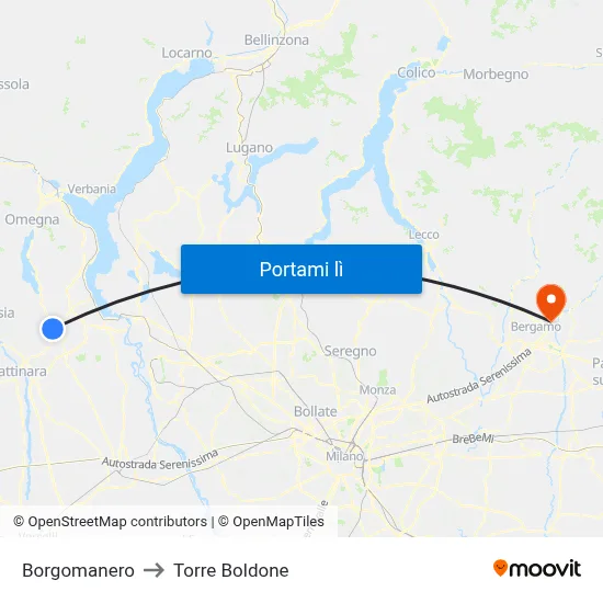Borgomanero to Torre Boldone map