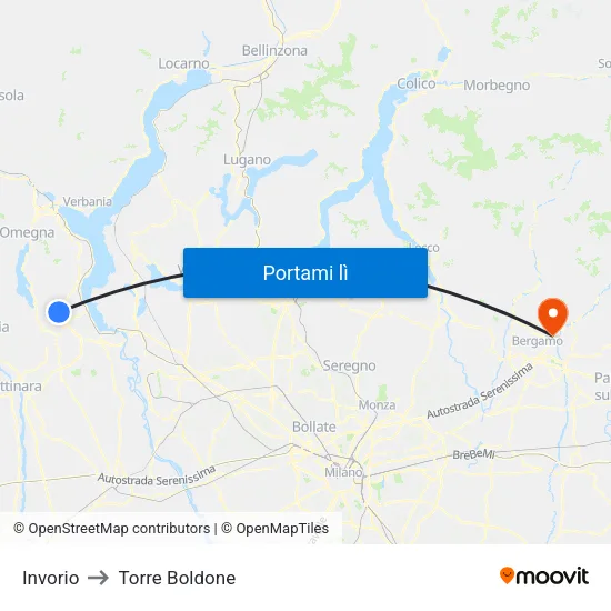 Invorio to Torre Boldone map