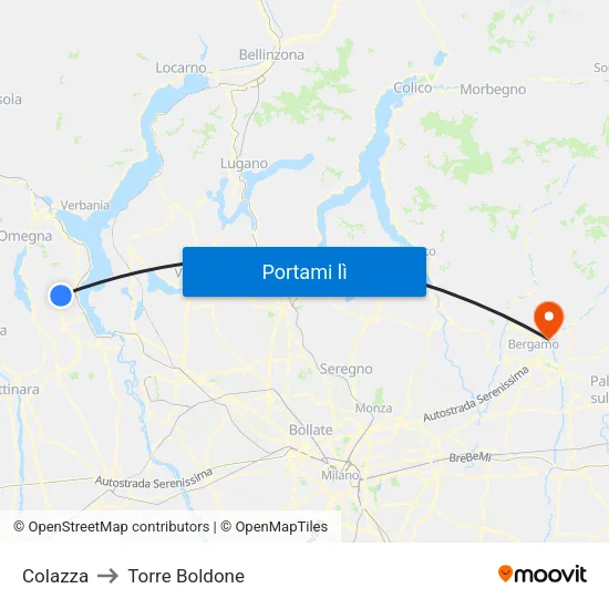 Colazza to Torre Boldone map