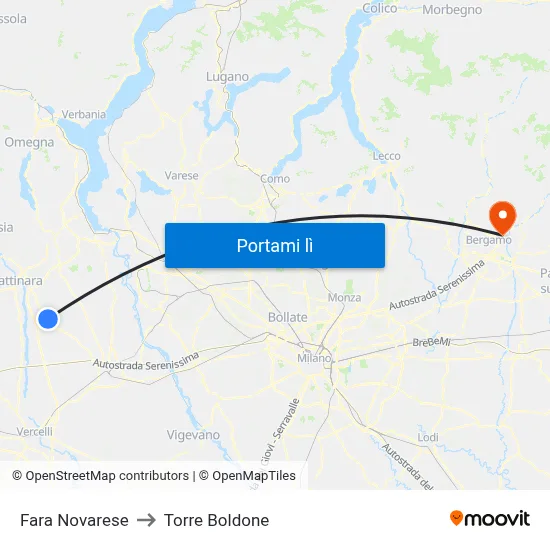Fara Novarese to Torre Boldone map