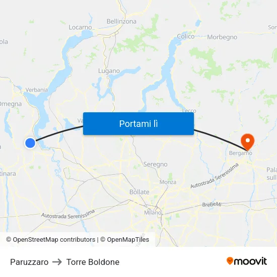 Paruzzaro to Torre Boldone map