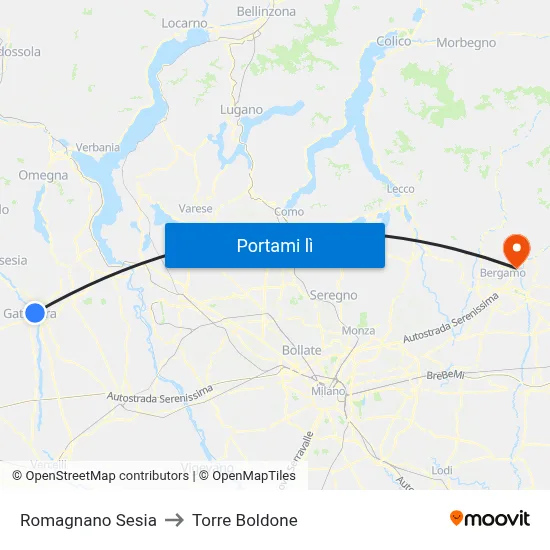 Romagnano Sesia to Torre Boldone map