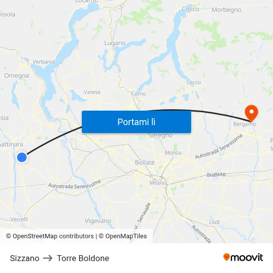 Sizzano to Torre Boldone map