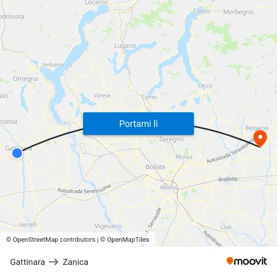 Gattinara to Zanica map