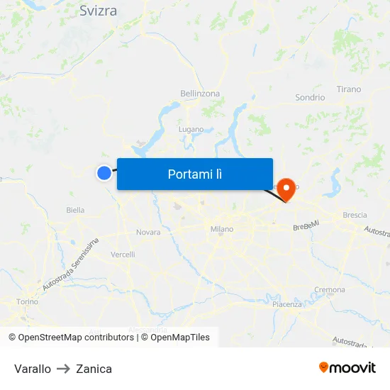 Varallo to Zanica map