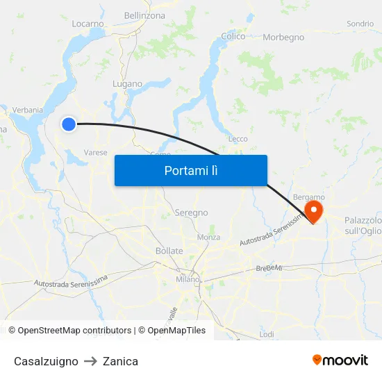 Casalzuigno to Zanica map