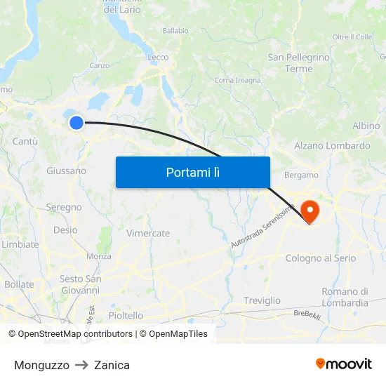 Monguzzo to Zanica map