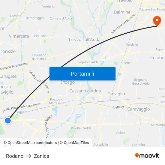 Rodano to Zanica map