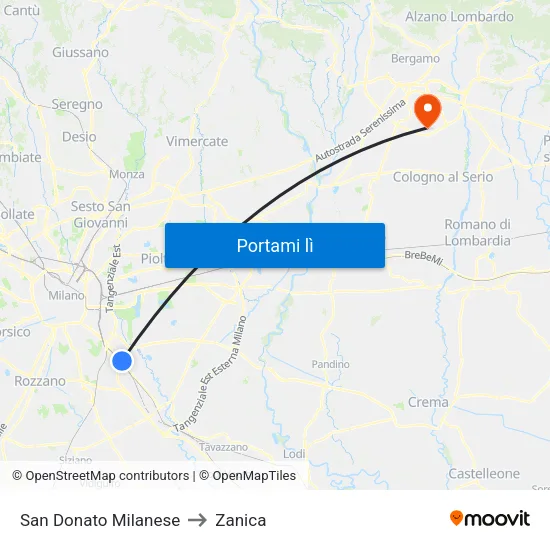 San Donato Milanese to Zanica map