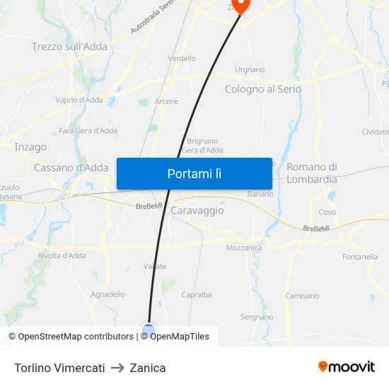Torlino Vimercati to Zanica map