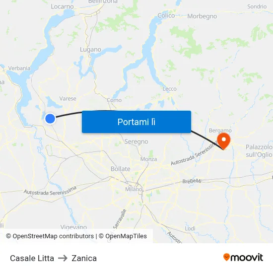 Casale Litta to Zanica map