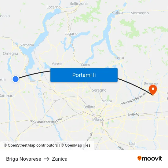 Briga Novarese to Zanica map