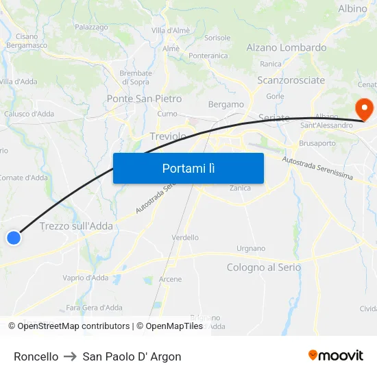 Roncello to San Paolo D' Argon map