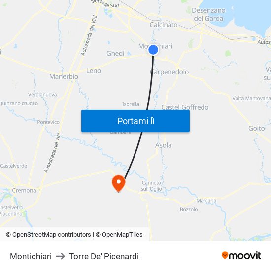 Montichiari to Torre De' Picenardi map