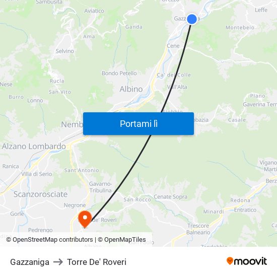 Gazzaniga to Torre De' Roveri map