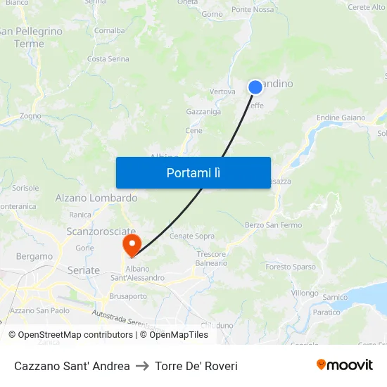 Cazzano Sant' Andrea to Torre De' Roveri map