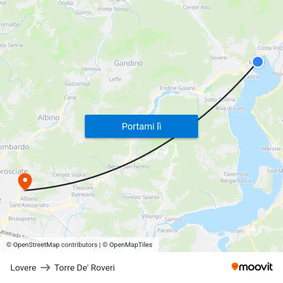Lovere to Torre De' Roveri map